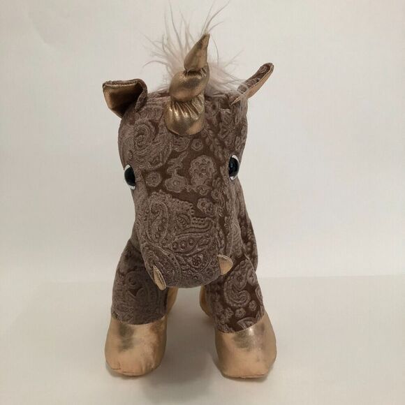 Dan Dee Rose Gold Unicorn Champagne Damask Plush 18” Stuffed Animal Toy Velvet - Picture 12 of 12